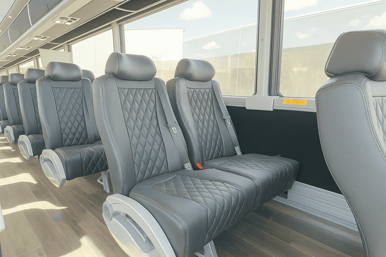 interior of Fall River Minibus Company charter bus